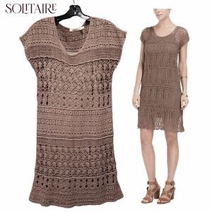 Solitaire NWT Chocolate Crochet Medallion Floral Shift Dress Boho Cottagecore